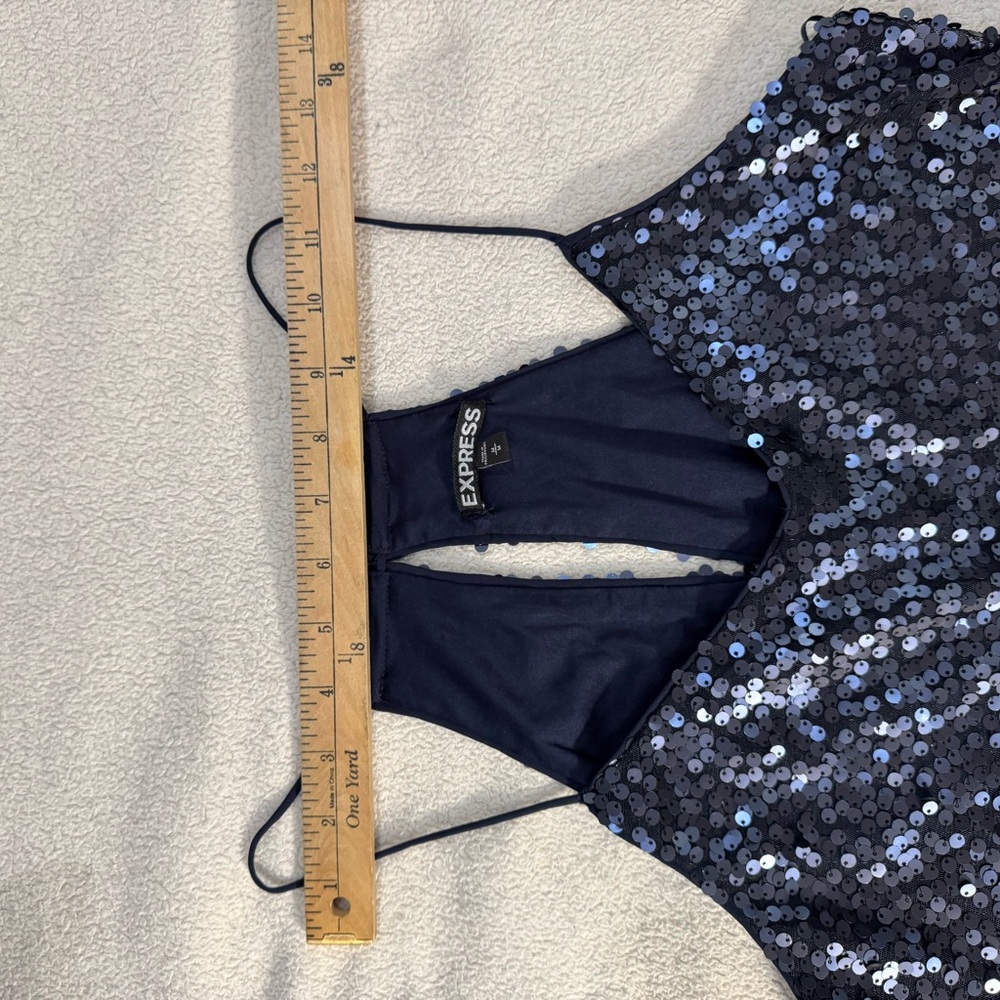 Express Midnight Black Sequin Backless Dress - image 3